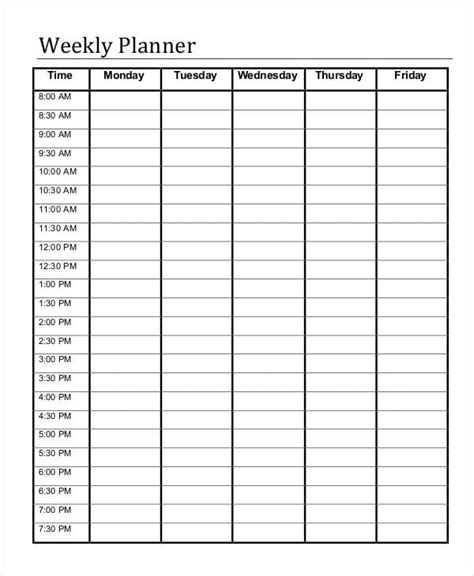 8 5 X 11 Weekly Planner Printable